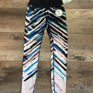 Beyond Yoga Brushstroke Diagonal Print Leggings — Black, Blue & Pink NWT size XS